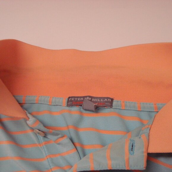 Peter Millar Golf Shirt Men’s XLarge Summer Comfort Blue Orange Striped GUC - Picture 5 of 10